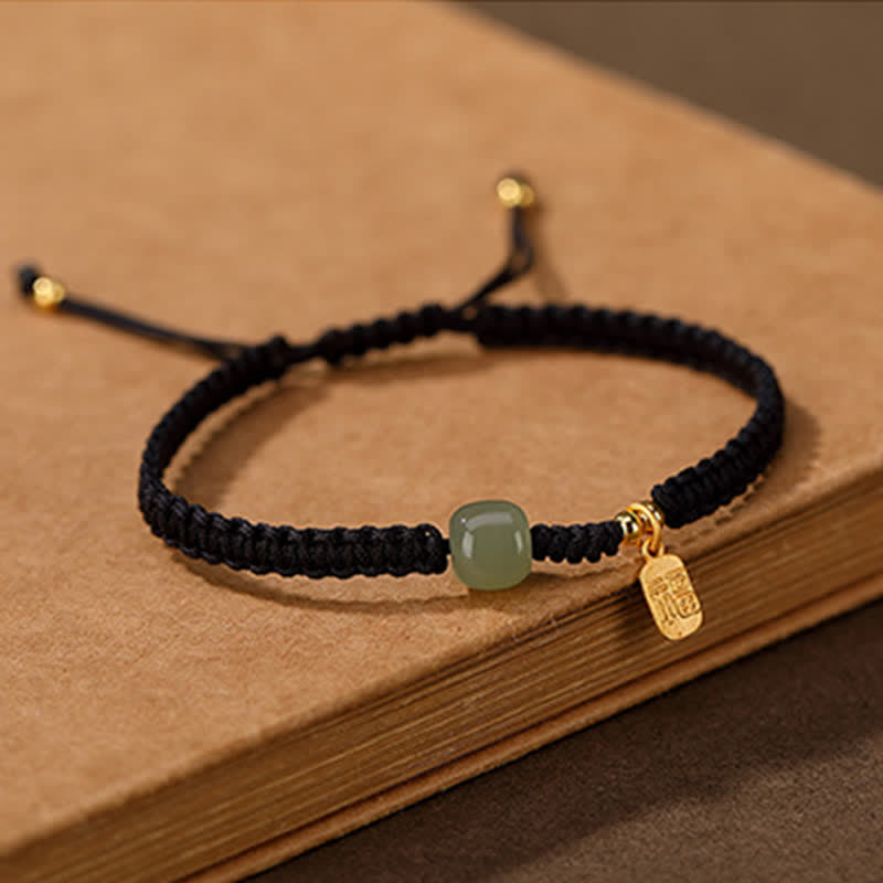 Braccialetto in corda rossa con Buddha Stones in argento sterling 925 e giada di Hetian, benedizione e ricchezza