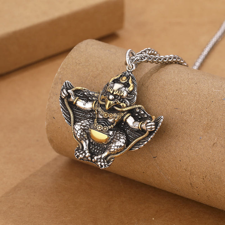 Buddha Stones Tibet Garuda Uccello Rame Protezione Collana Pendente
