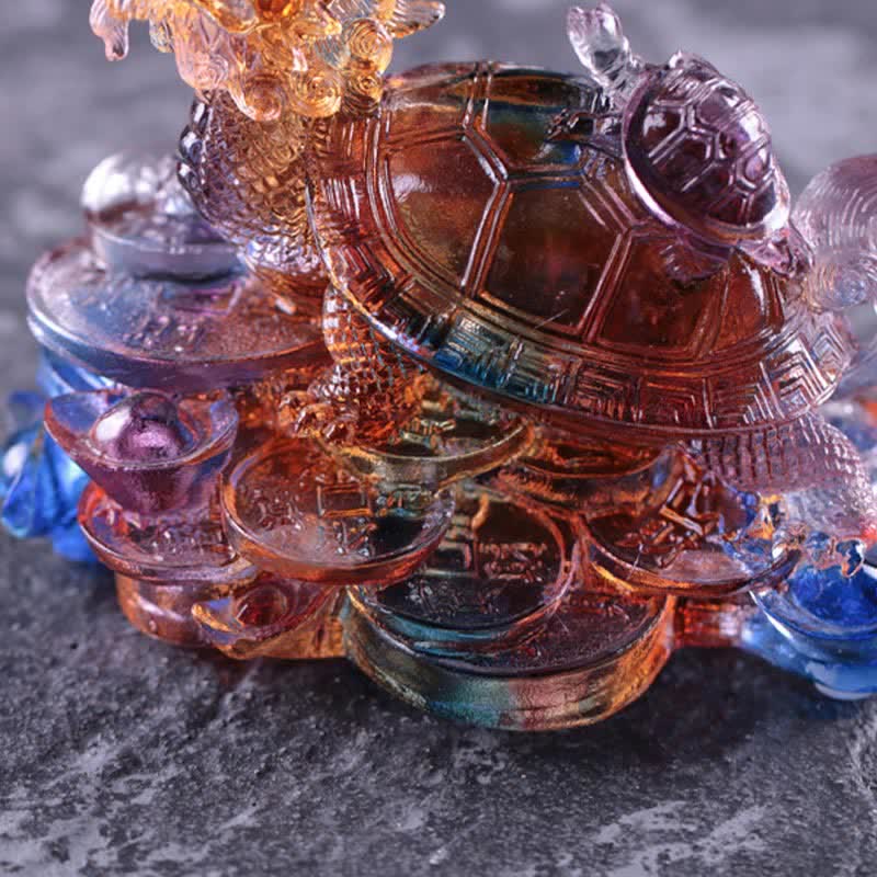 Buddha Stones Feng Shui Drago Tartaruga Monete Fatto a Mano Cristallo Liuli Fortuna Pezzo d'Arte Decorazione per Casa Ufficio
