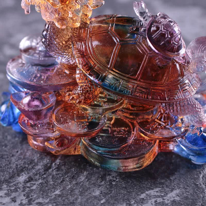 Buddha Stones Feng Shui Drago Tartaruga Monete Fatto a Mano Cristallo Liuli Fortuna Pezzo d'Arte Decorazione per Casa Ufficio