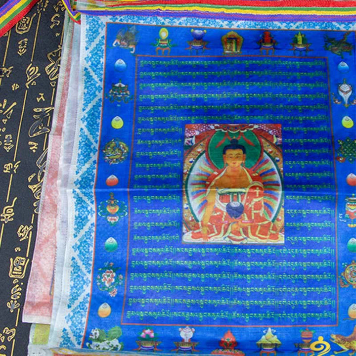 Buddha Stones Bandiera tibetana a 5 colori con cavallo del vento, Buddha Tara, Scritture, Guarigione, Auspiciosa, Preghiera all'aperto - image 18