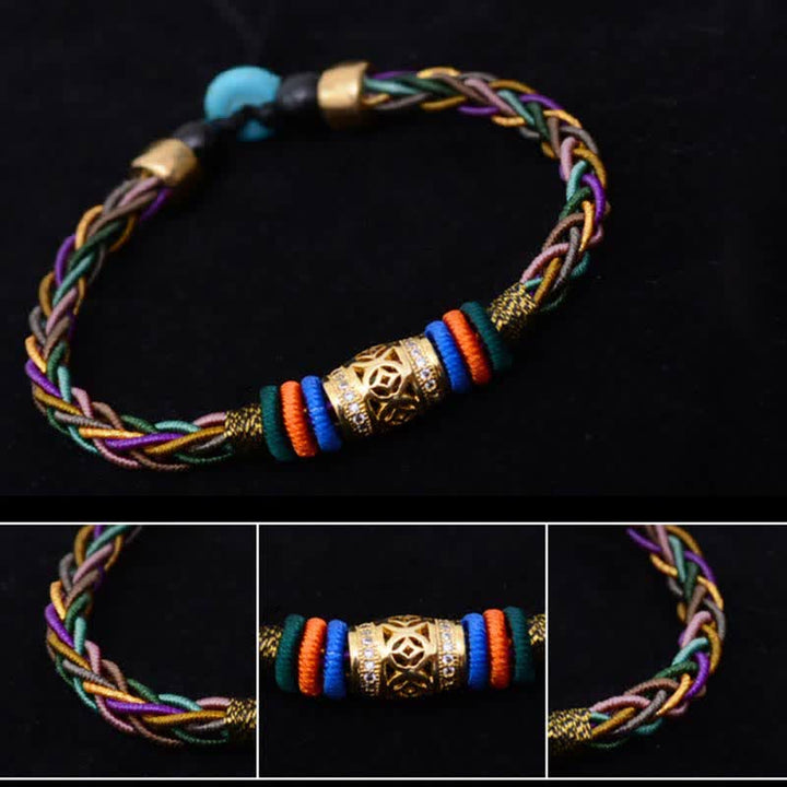 Braccialetto di corda intrecciata con moneta di rame con nodo a otto fili fatto a mano in pietre Buddha Stones tibetano - image 6