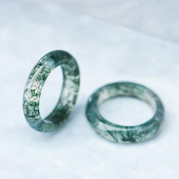 Anello di equilibrio curativo in agata muschiata Buddha Stones