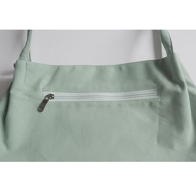 Buddha Stones Flower Crane Plum Blossom Ricamo Tela Grande Capacità Borsa a Tracolla Tote Bag