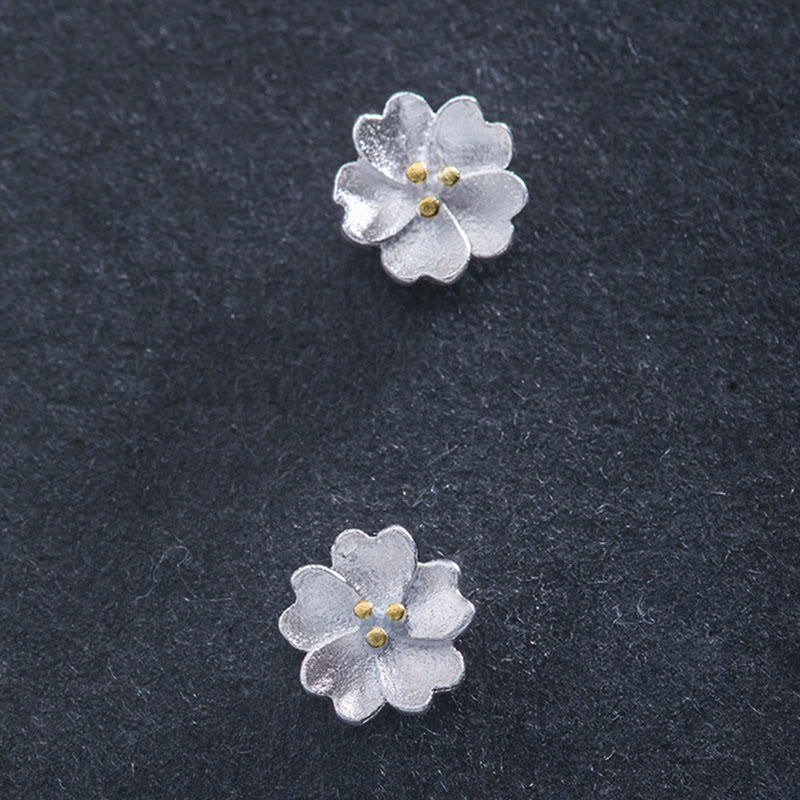 Orecchini a bottone Buddha Stones in argento sterling 925 con fiori di ciliegio e motivo floreale calmo