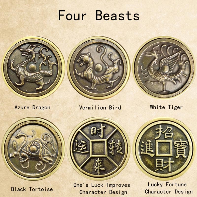 Buddha Stones Quattro Bestie Feng Shui Yin Yang Bagua Moneta di rame Armonia Decorazione girevole