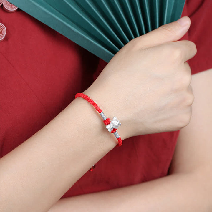 Braccialetto in corda rossa con Buddha Stones in argento sterling 999, zodiaco cinese, fortuna e forza - image 1