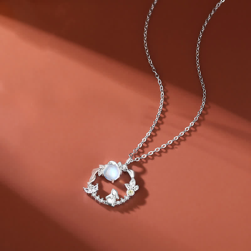 Collana con ciondolo e orecchini in argento sterling 925 con motivo a fiori di pietra lunare dell'anno del coniglio - Collana - Argento - image 5