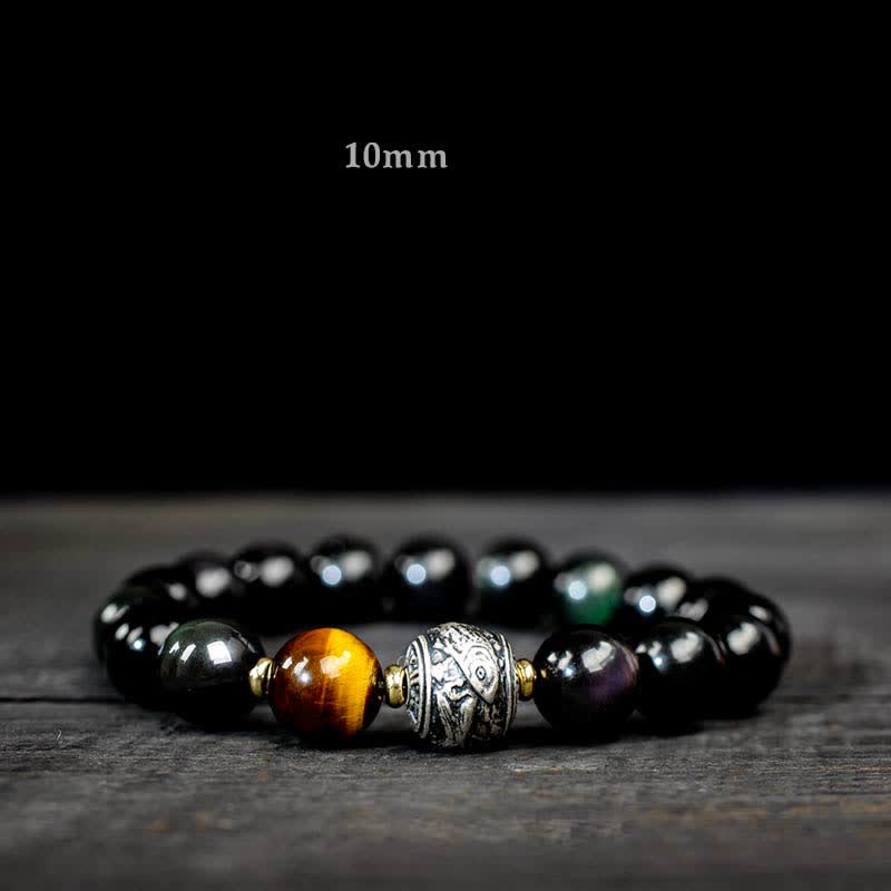 Buddha Stones per sperimentare un'inversione della fortuna Braccialetto di protezione in ossidiana arcobaleno e oro lucido