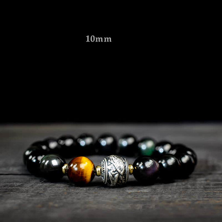 Buddha Stones per sperimentare un'inversione della fortuna Braccialetto di protezione in ossidiana arcobaleno e oro lucido