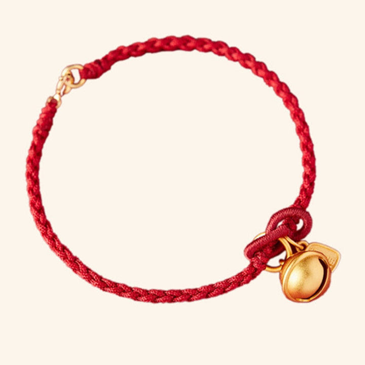 Braccialetto in corda rossa con ciondolo a forma di carattere Fu fatto a mano con Buddha Stones e campanella della fortuna e della felicità