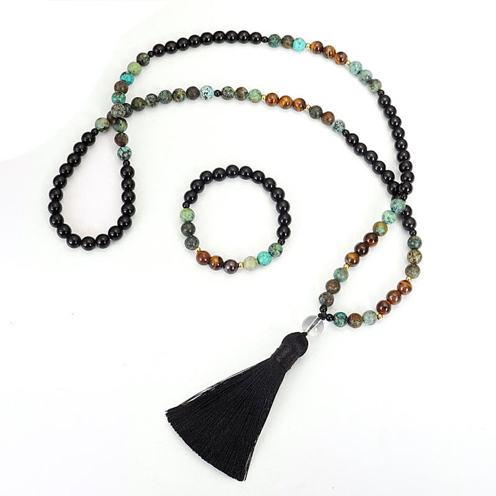 Buddha Stones 108 Mala Beads Pietra naturale Occhio di tigre Turchese Protezione Forza Bracciale Collana