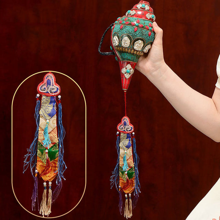 Shankha tibetano fatto a mano Om Mani Padme Hum Buddha Avalokitesvara Turchese Conchiglia Decorazione positiva - image 11