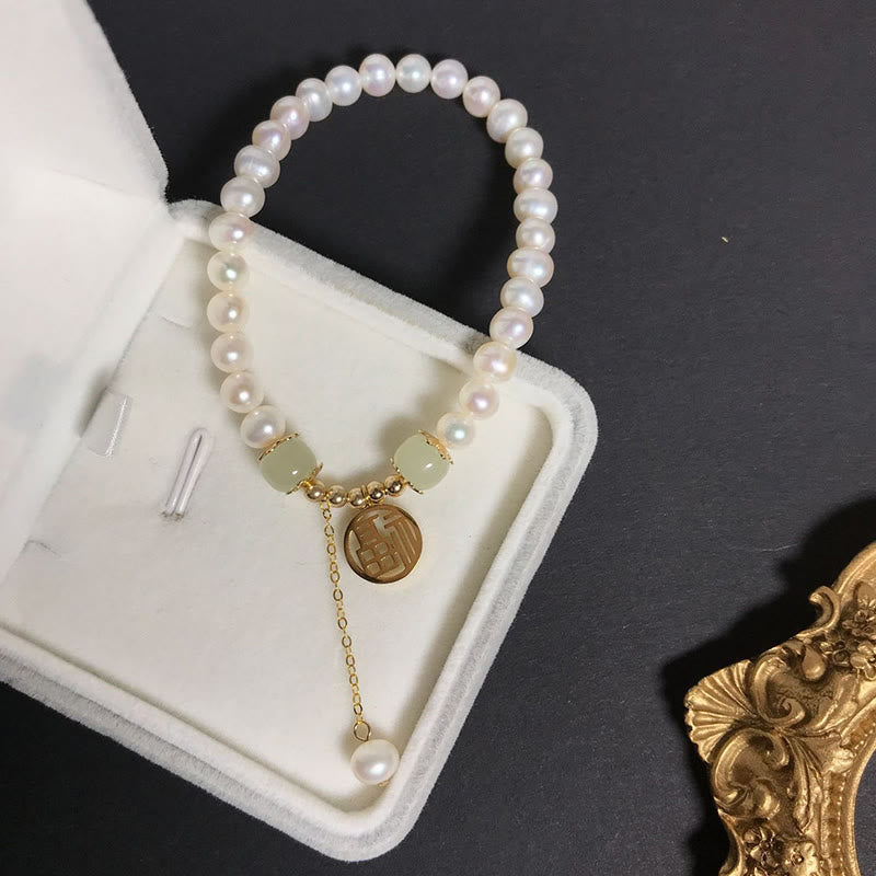 Braccialetto di perle di saggezza e felicità in giada Hetian di perle naturali