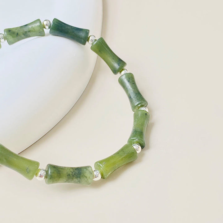 Bracciale Buddha Stones 925 Sterling Silver Bamboo Jade Lucky Cat Fu Character Luck Abundance