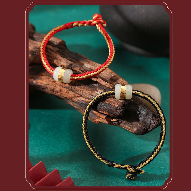 Bracciale intrecciato con carattere Om Mani Padme Hum Fu in giada bianca Hetian con Buddha Stones in oro 999