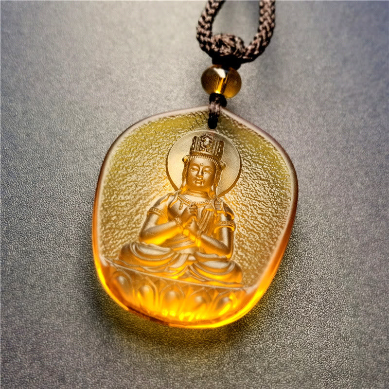 Buddha Stones Zodiaco cinese Buddha natale Benedizione Liuli Cristallo Compassione Collana Pendente - Capra/Scimmia-Tathagata - image 2