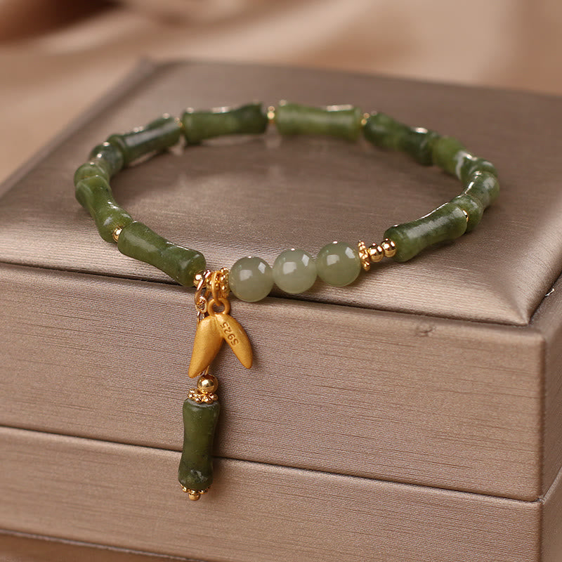 Braccialetto di fortuna con motivo a foglie di giada e bambù verde Buddha Stones