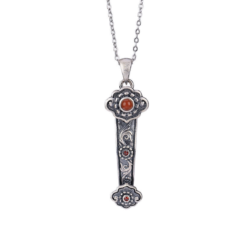 Buddha Stones Argento Sterling 925 Agata Rossa Giada Ciano Nuvole di Buon Auspicio Manico Ruyi Collana Pendente Benedizione