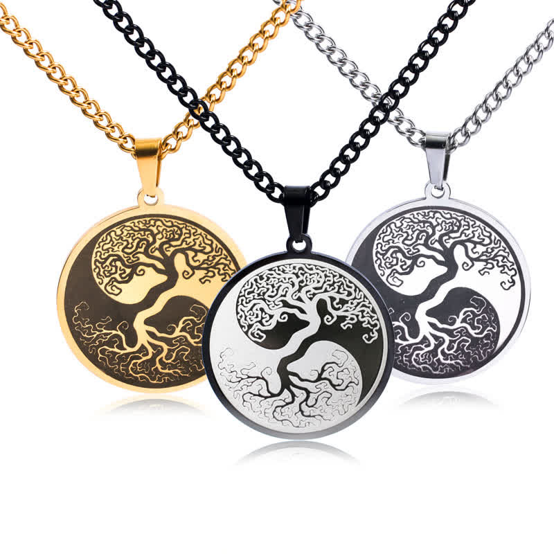 Collana con ciondolo in acciaio al titanio e Buddha Stones, l'albero della vita - image 1