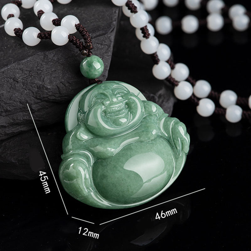Collana con ciondolo di perline di corda di giada ciano Buddha che ride - image 8