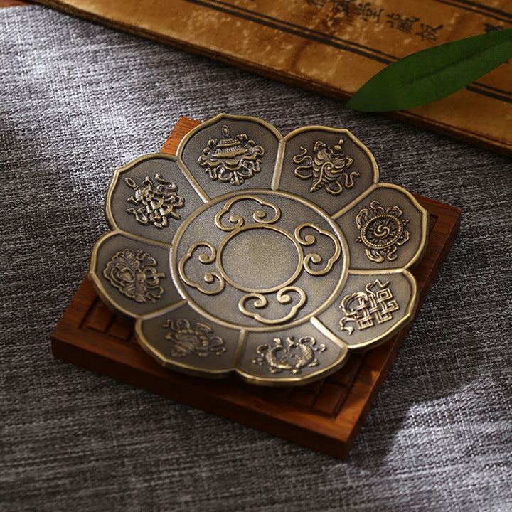 Buddha Stones, loto, drago, fenice, otto simboli di buon auspicio, porta incenso in lega di zinco, bruciatore di incenso curativo, decorazione
