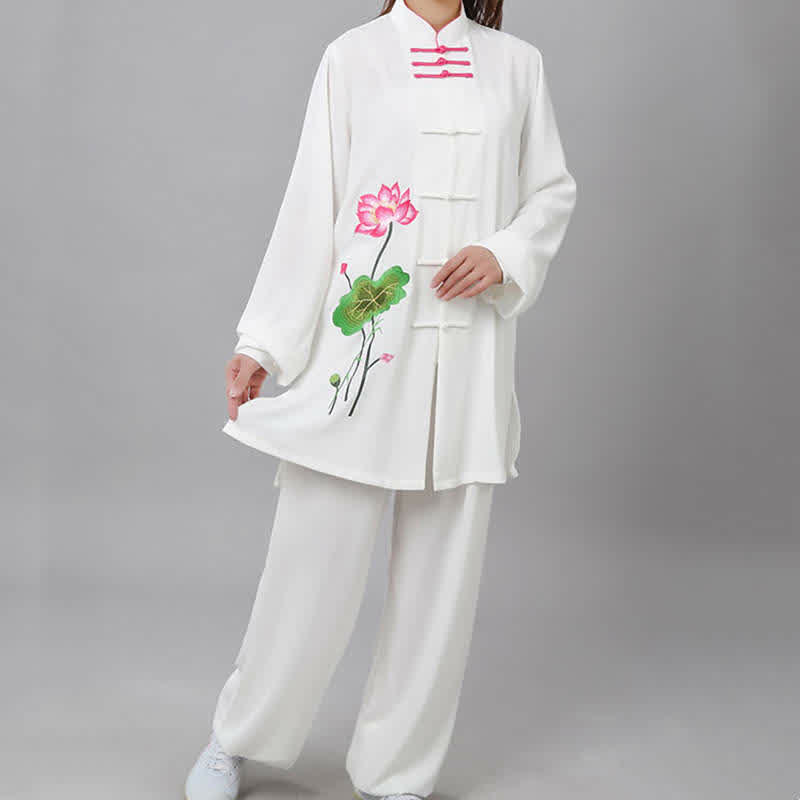 Buddha Stones Fiore di Loto Foglia Modello Tai Chi Meditazione Preghiera Spirituale Zen Pratica Abbigliamento Set da Donna - image 15