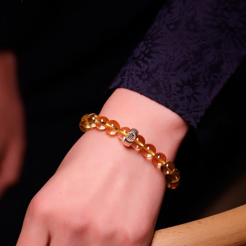 Braccialetto di protezione in argento sterling 925 con zodiaco cinese e Buddha natale in citrino