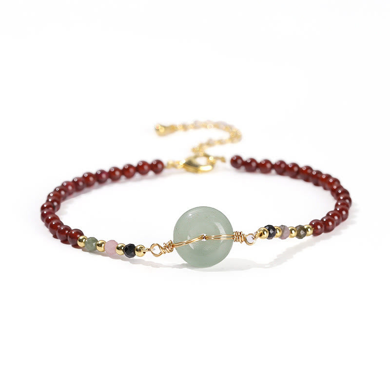 Braccialetto di perline con fibbia della pace in granato naturale Buddha Stones