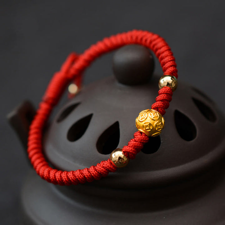 Buddha Stones 999 Sterling Silver Om Mani Padme Hum Moneta di rame Fortuna Forza Corda Bracciale di coppia