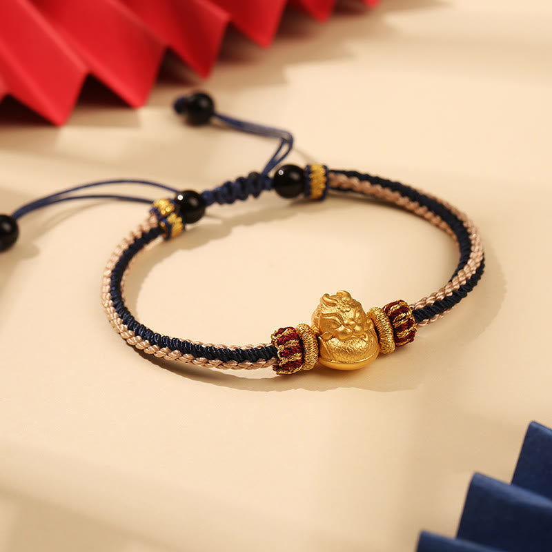 Braccialetto intrecciato fatto a mano in argento Buddha Stones 925 con drago bambino, fortuna e forza