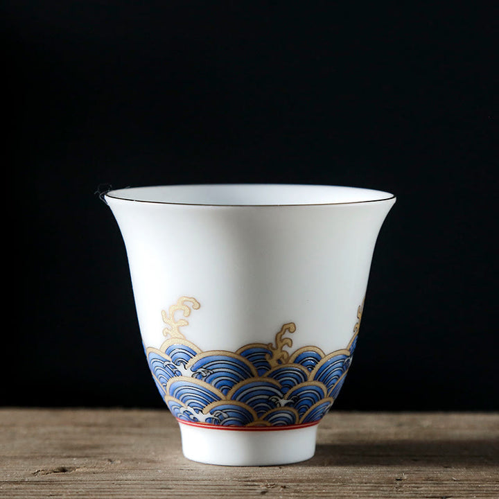 Tazze da tè in ceramica con onde del mare e dell'oceano vintage Buddha Stones