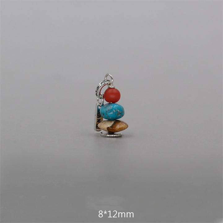 Collana con ciondolo calmante in labradorite con vari cristalli e Buddha Stones Zen Cairn - Perline di vetro rosso, turchese e ciondolo in pietra paesaggio 8*12 mm - image 14