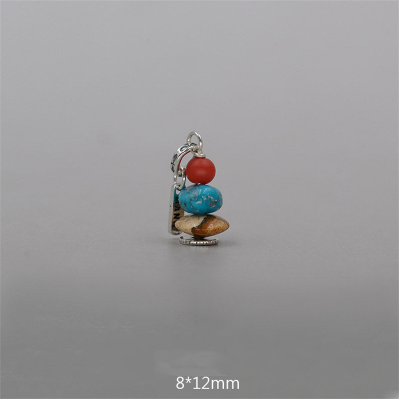 Collana con ciondolo calmante in labradorite con vari cristalli e Buddha Stones Zen Cairn - Perline di vetro rosso, turchese e ciondolo in pietra paesaggio 8*12 mm - image 13