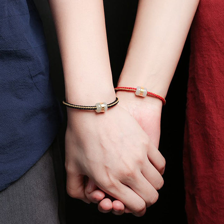 Bracciale intrecciato con carattere Om Mani Padme Hum Fu in giada bianca Hetian con Buddha Stones in oro 999
