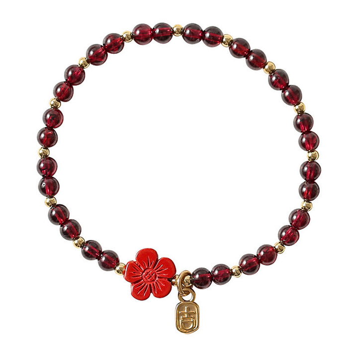 Bracciale Buddha Stones in oro 14K con granato naturale e fiore di cinabro e calma - image 11