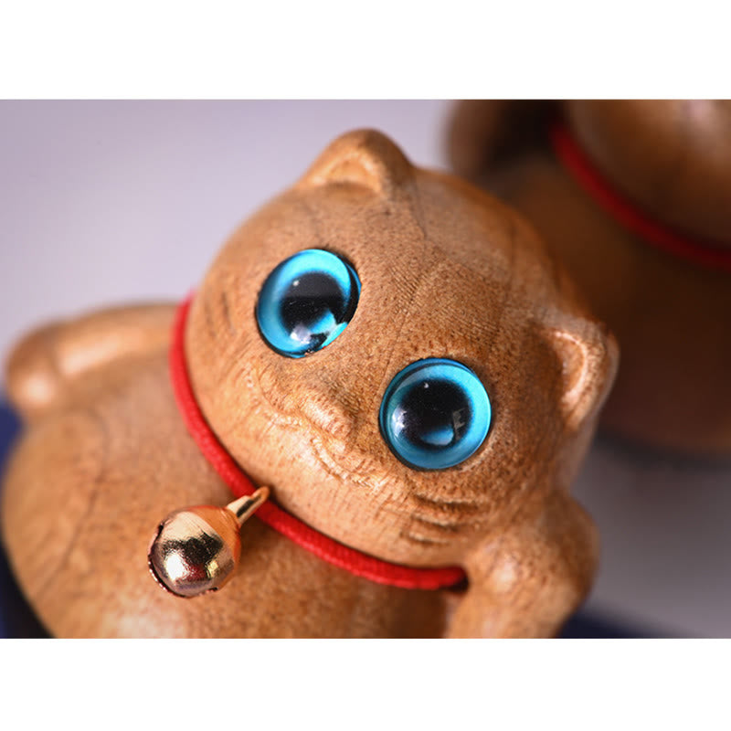 Buddha Stones Mini Gatto Fortunato Gattino Phoebe Zhennan Decorazione di Benedizione del Legno