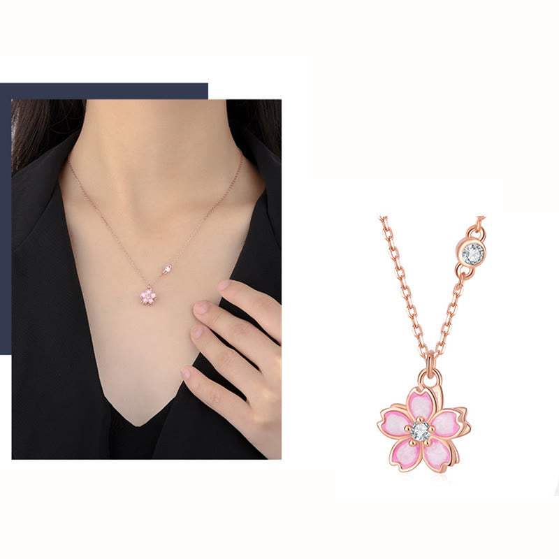 Collana con ciondolo a forma di fiore di ciliegio in argento sterling 925 con Buddha Stones e protezione girevole