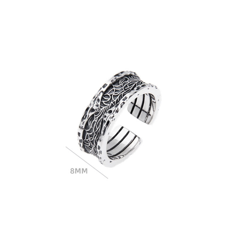 Anello regolabile con design a forma di fiore della dinastia Tang in argento sterling 925 Buddha Stones