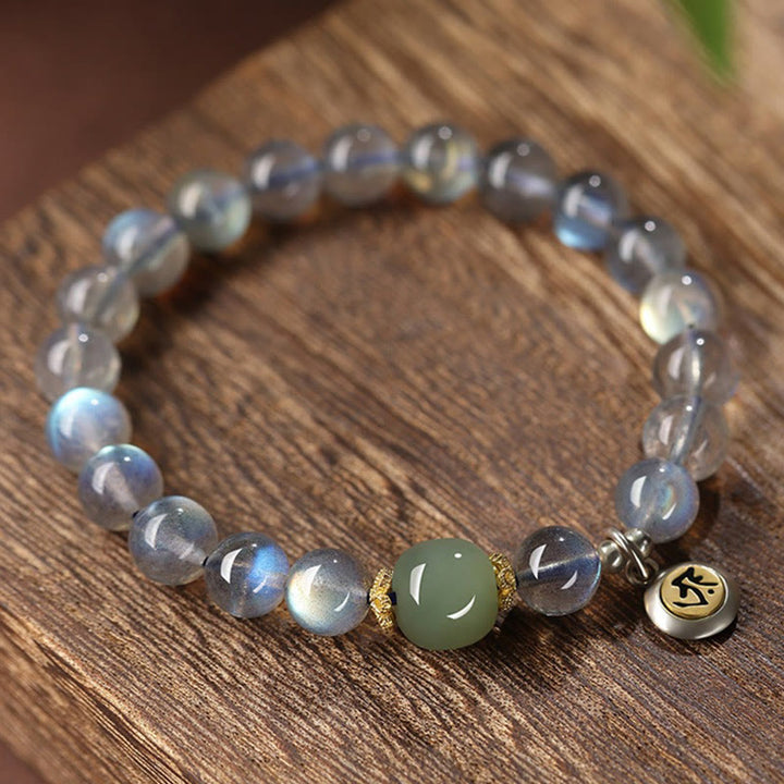 Buddha Stones Zodiaco cinese Buddha natale Argento Sterling 925 Pietra di luna naturale Giada Hetian Braccialetto positivo
