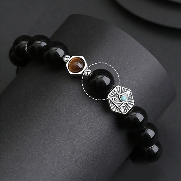 Braccialetto di purificazione Occhio di Tigre Occhio della Provvidenza in Argento Sterling 925 Buddha Stones