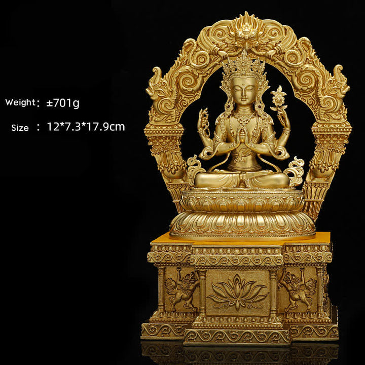 Statua di Buddha della medicina Shakyamuni Amitabha, statua in rame della serenità, decorazione per la casa - Avalokitesvara a quattro braccia da 10 cm e base - image 13