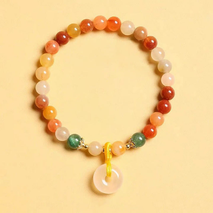 Bracciale Buddha Stones placcato oro 14K, giada di seta dorata colorata, fibbia della pace, ricchezza