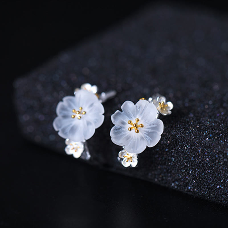 Orecchini Buddha Stones in argento sterling 925 con fiori di prugna e benedizione floreale