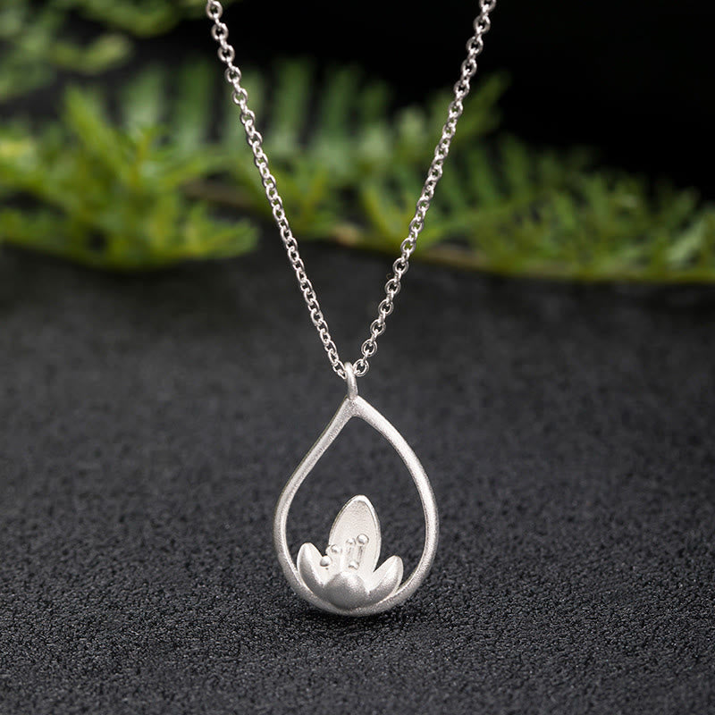 Collana con ciondolo a forma di fiore di loto in argento sterling 925 con Buddha Stones e illuminazione floreale - LOTO (Illuminazione ♥ Nuovo inizio) - image 1