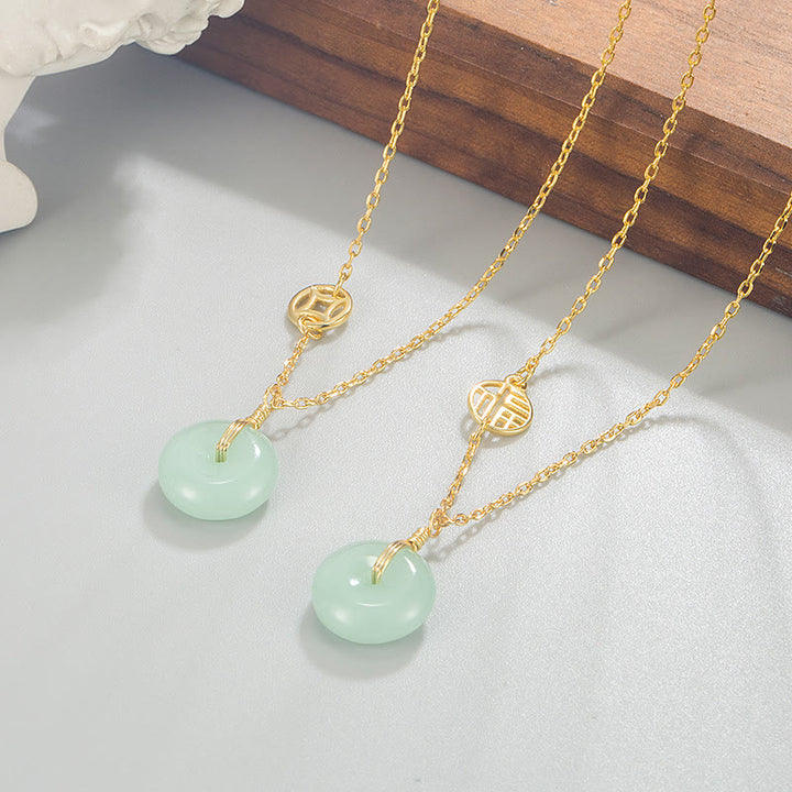 Buddha Stones Giada Fu Carattere Moneta di Rame Fibbia della Pace Abbondanza Collana Pendente