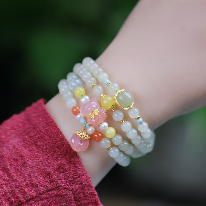 Braccialetto Buddha Stones Natural Hetian Jade Rosa Cristallo Pace Fibbia Felicità Abbondanza