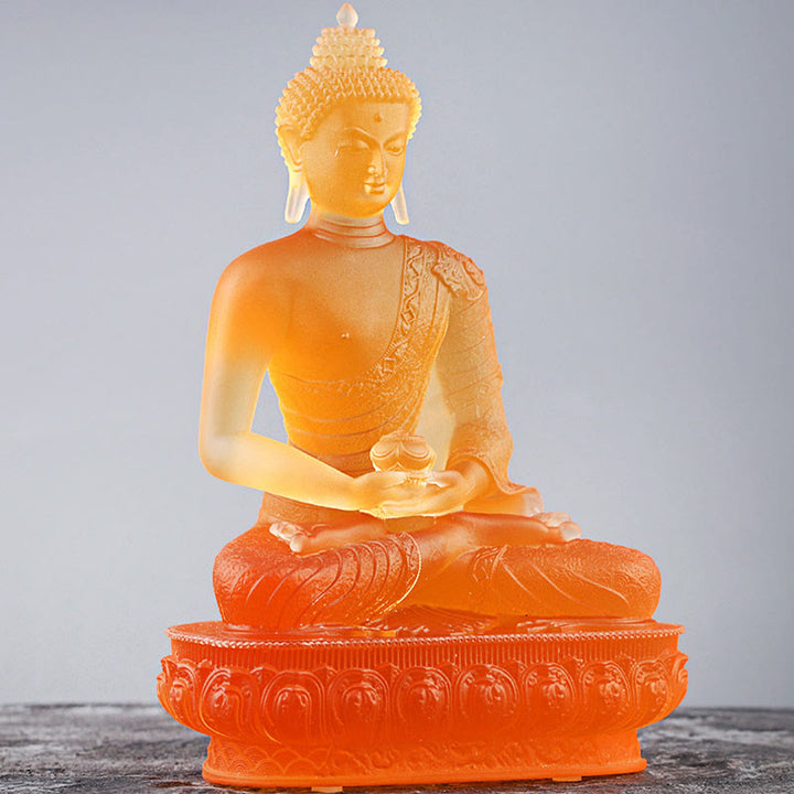 Buddha Stones Statuetta fatta a mano del Buddha Liuli Pezzo d'arte Statua della serenità Decorazione dell'offerta domestica