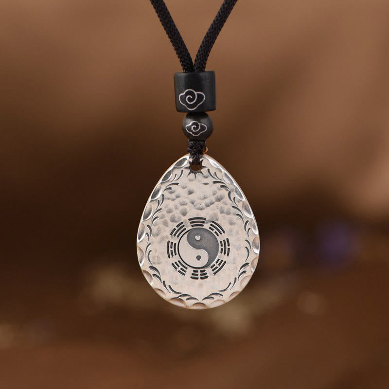 Buddha Stones Vintage 999 Sterling Silver Yin Yang Bagua Water Drop Design Balance Harmony Collana Pendente - Argento Sterling 999 - image 1