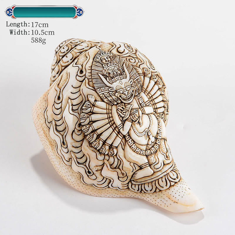 Decorazione di ricchezza di conchiglia di conchiglia di Avalokitesvara Buddha tibetano inciso a mano Shankha - Buddha Yamantaka 17,5*10,5 cm - image 14